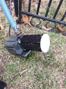 ...then the plastic cap. I was able to pump all the nasty water out of the pond without the filter getting plugged.
